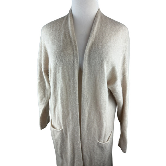 Van Winkle & Co. Long Sleeve Open Front Cashmere Duster Long Cardigan Tan Large - Picture 3 of 11
